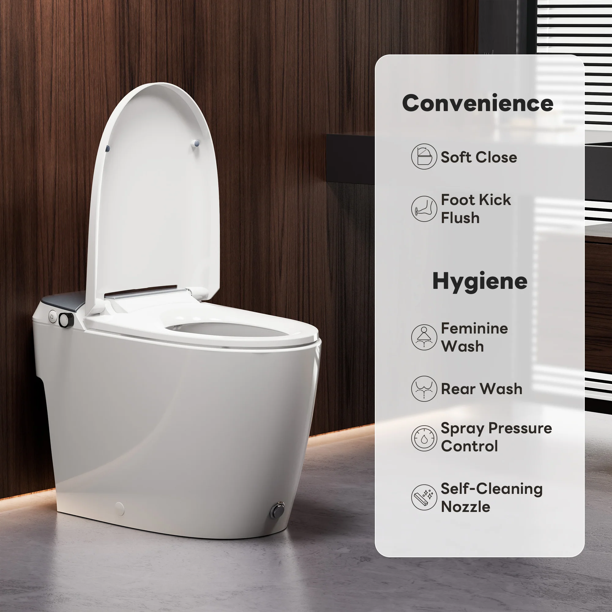 A100T Non-Electric Bidet Toilet, MAP 1000g Powerful Flush Smart Toilet with Lady/Rear Wash, Foot-kick Flush, ADA Comfort Seat Height (Power Free) - Image 11