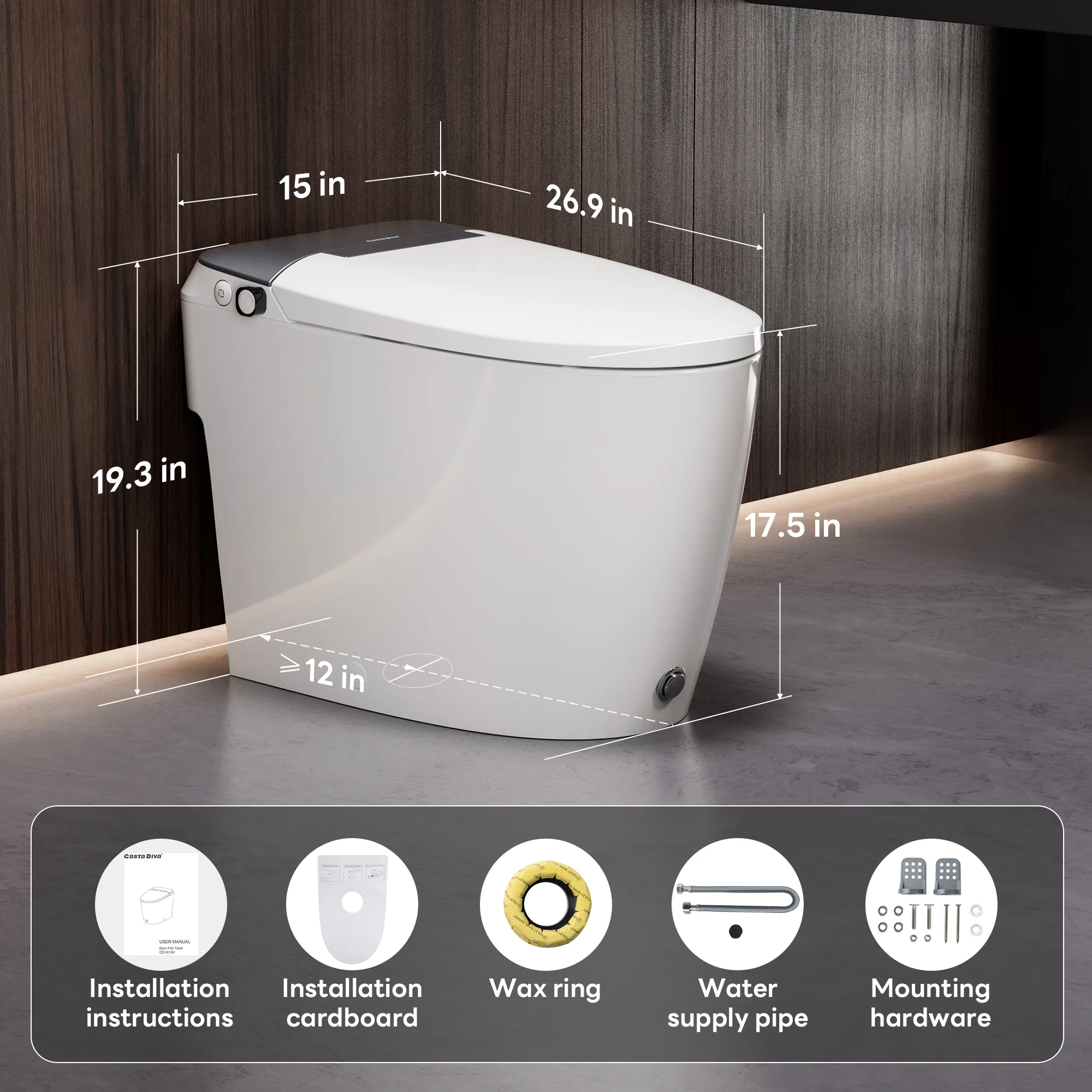A100T Non-Electric Bidet Toilet, MAP 1000g Powerful Flush Smart Toilet with Lady/Rear Wash, Foot-kick Flush, ADA Comfort Seat Height (Power Free) - Image 12