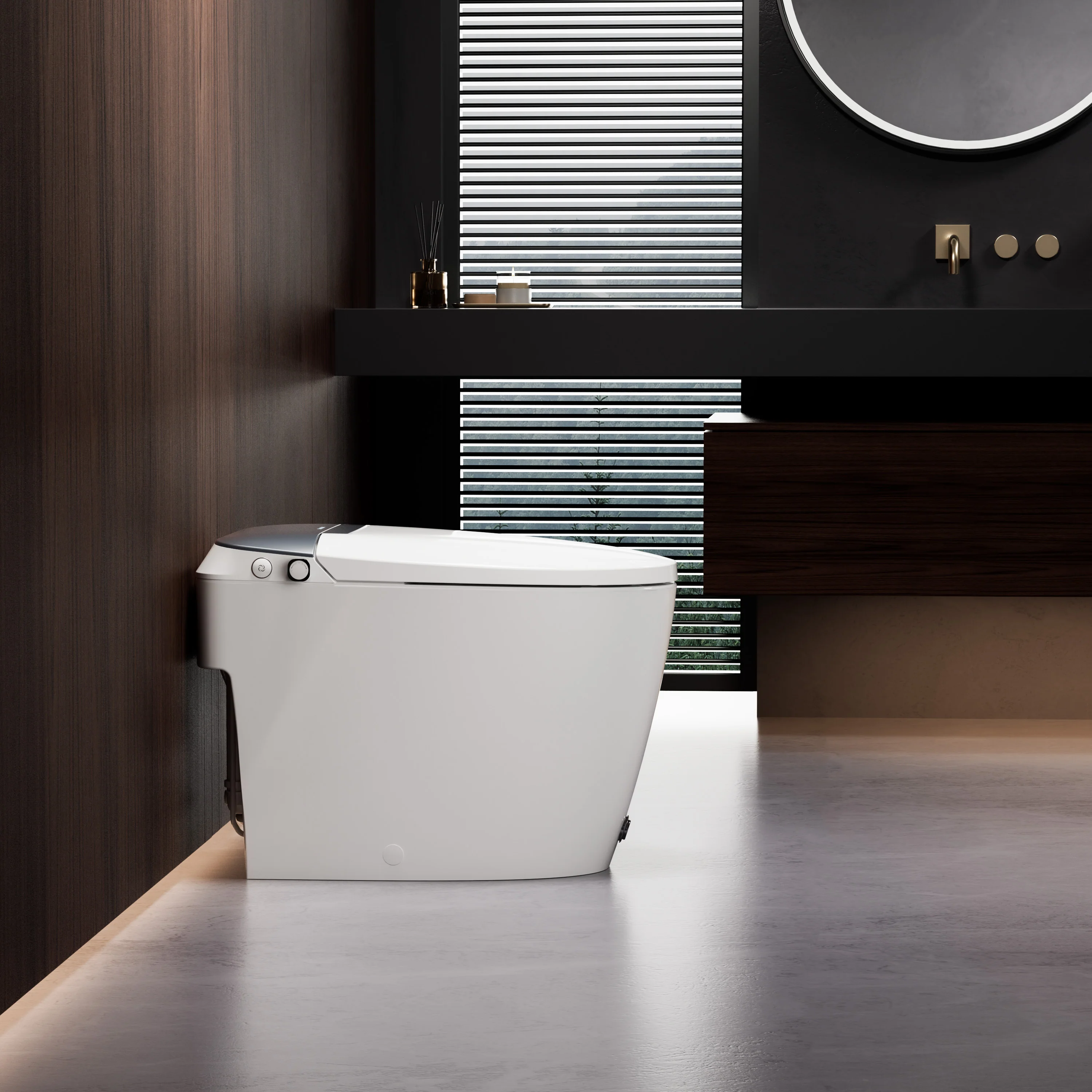 A100T Non-Electric Bidet Toilet, MAP 1000g Powerful Flush Smart Toilet with Lady/Rear Wash, Foot-kick Flush, ADA Comfort Seat Height (Power Free) - Image 2