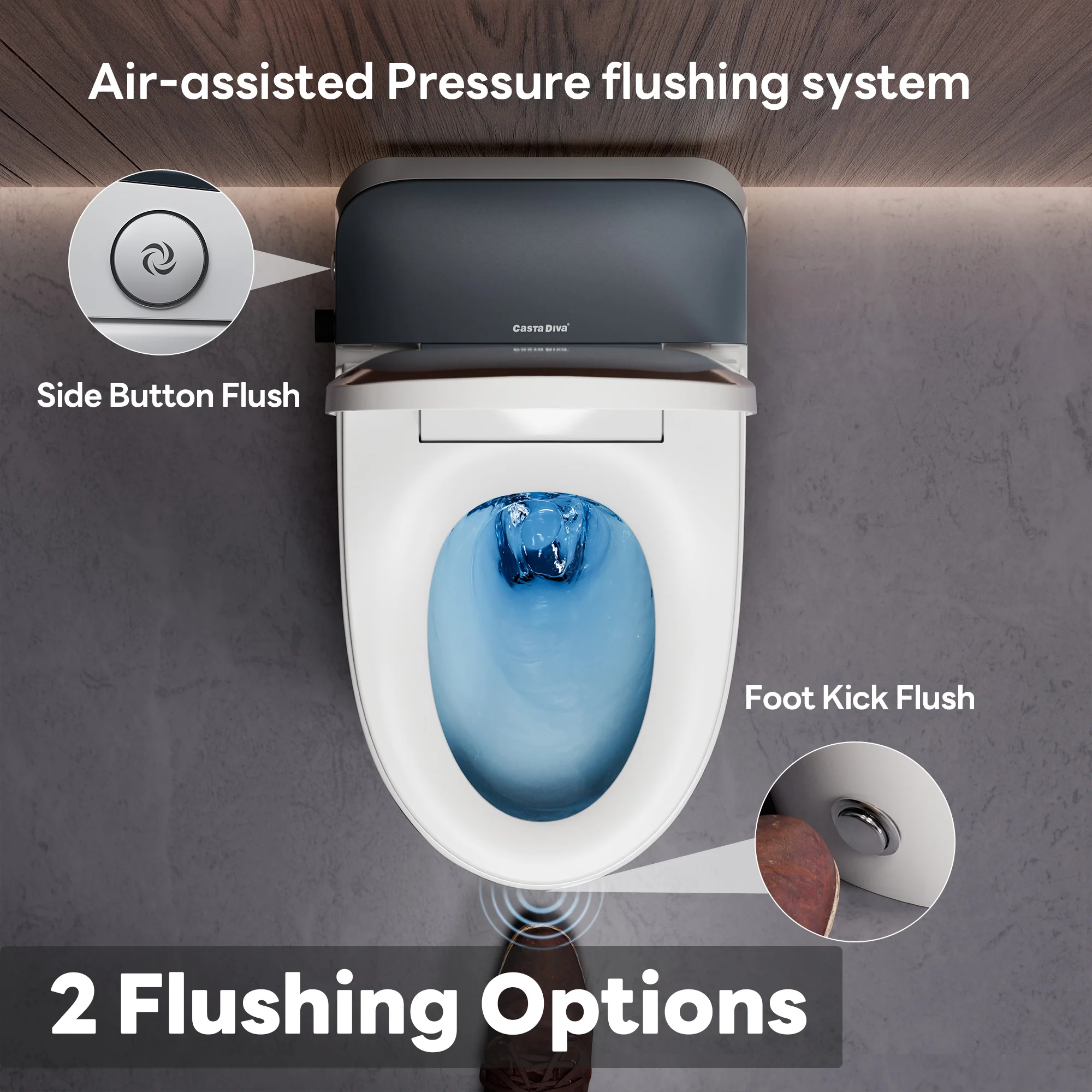 A100T Non-Electric Bidet Toilet, MAP 1000g Powerful Flush Smart Toilet with Lady/Rear Wash, Foot-kick Flush, ADA Comfort Seat Height (Power Free) - Image 6