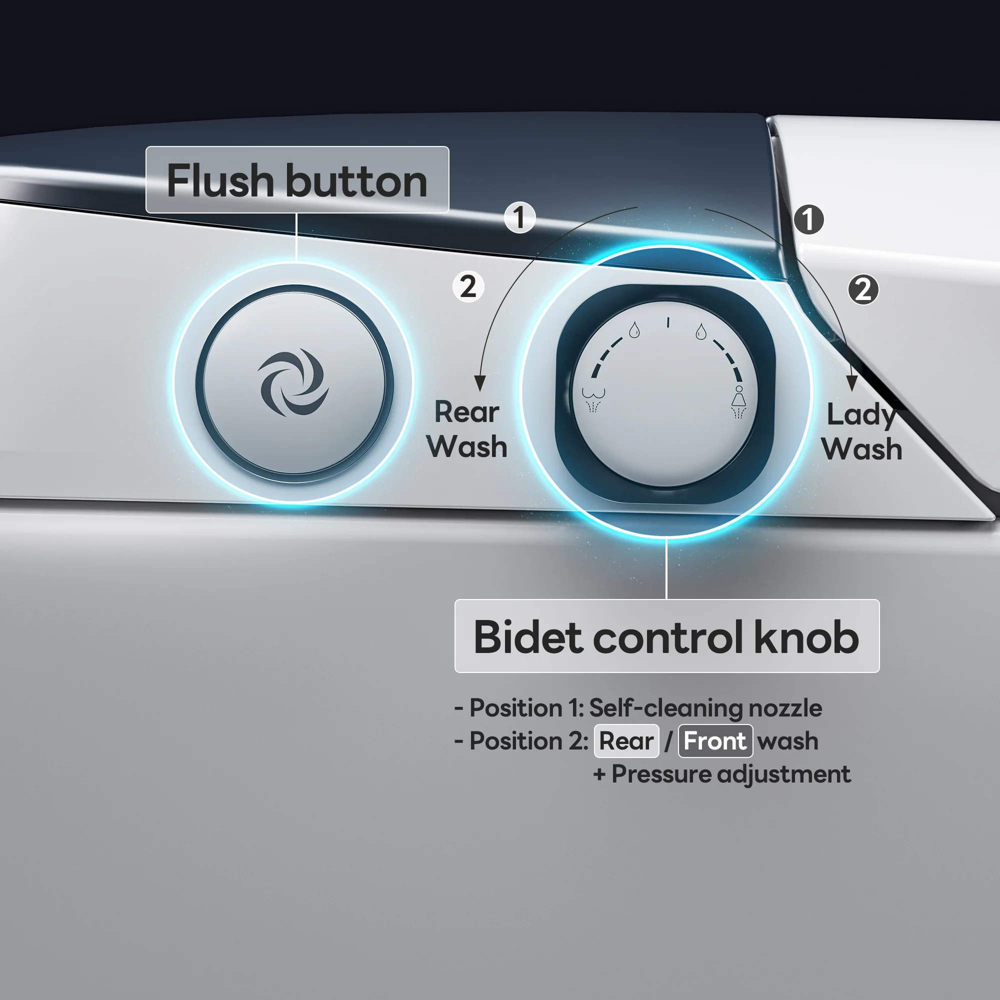 A100T Non-Electric Bidet Toilet, MAP 1000g Powerful Flush Smart Toilet with Lady/Rear Wash, Foot-kick Flush, ADA Comfort Seat Height (Power Free) - Image 8