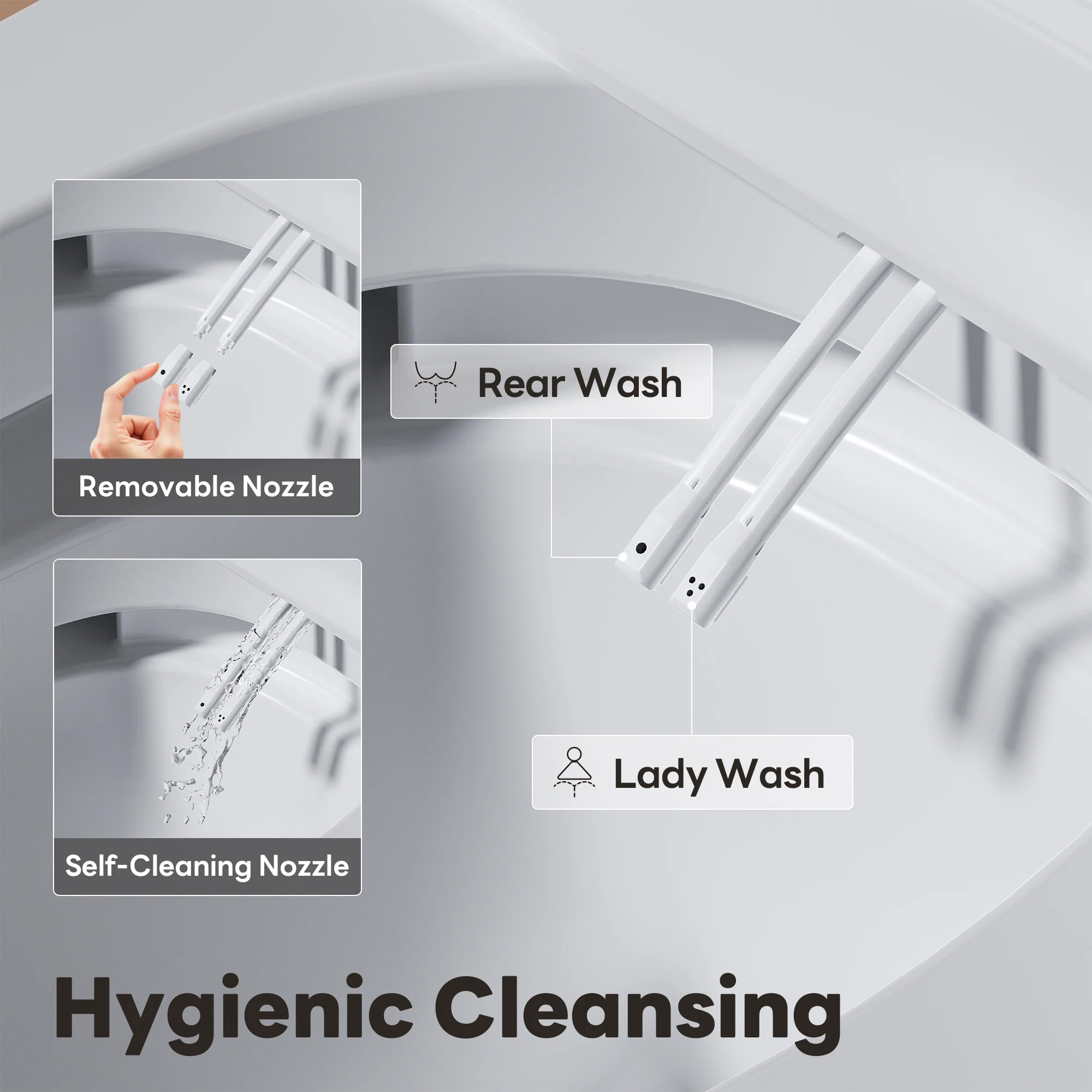 A100T Non-Electric Bidet Toilet, MAP 1000g Powerful Flush Smart Toilet with Lady/Rear Wash, Foot-kick Flush, ADA Comfort Seat Height (Power Free) - Image 9