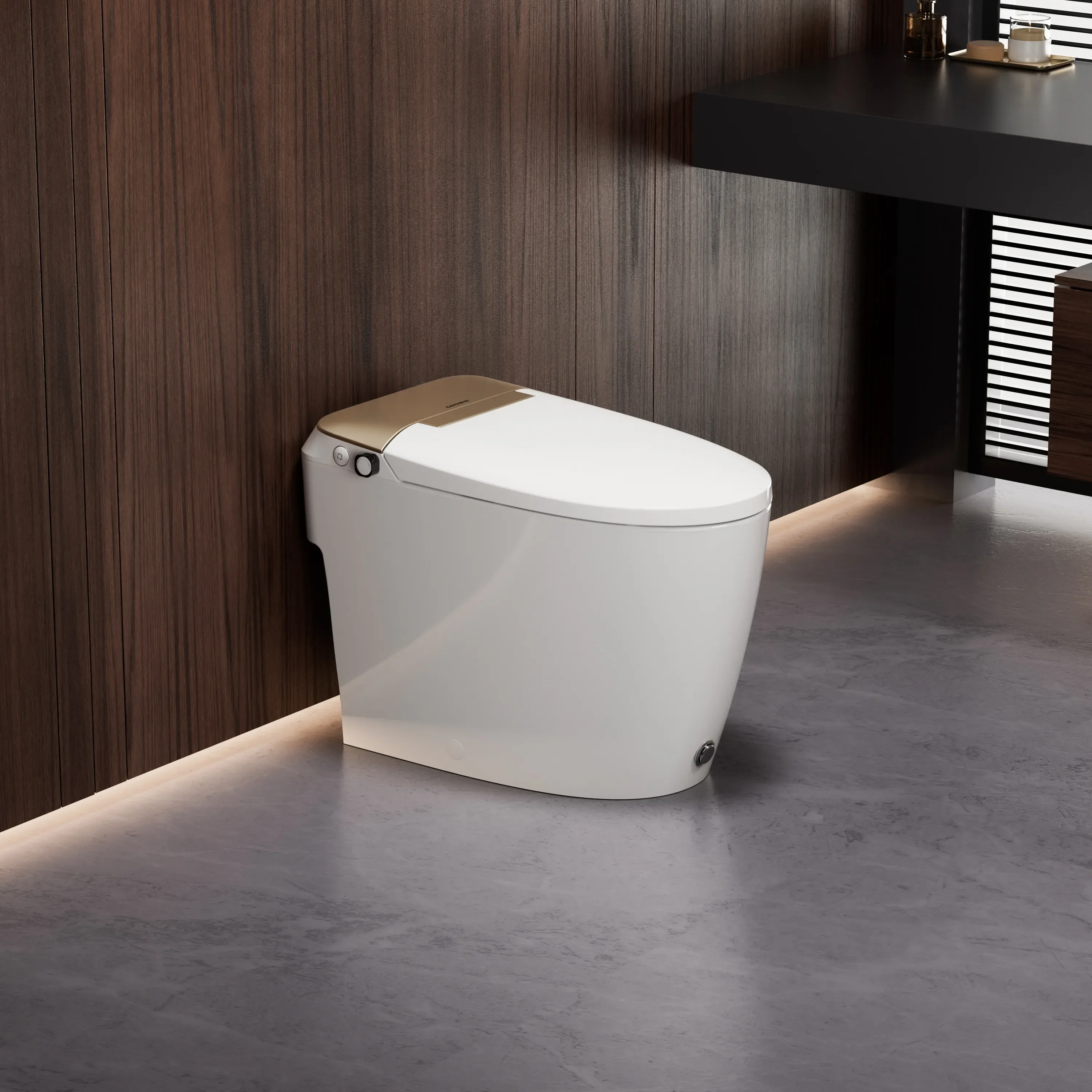 A100T-G Non-Electric Bidet Toilet, MAP 1000g Powerful Flush Smart Toilet with Lady/Rear Wash, Foot-kick Flush, ADA Comfort Seat Height (Power Free)