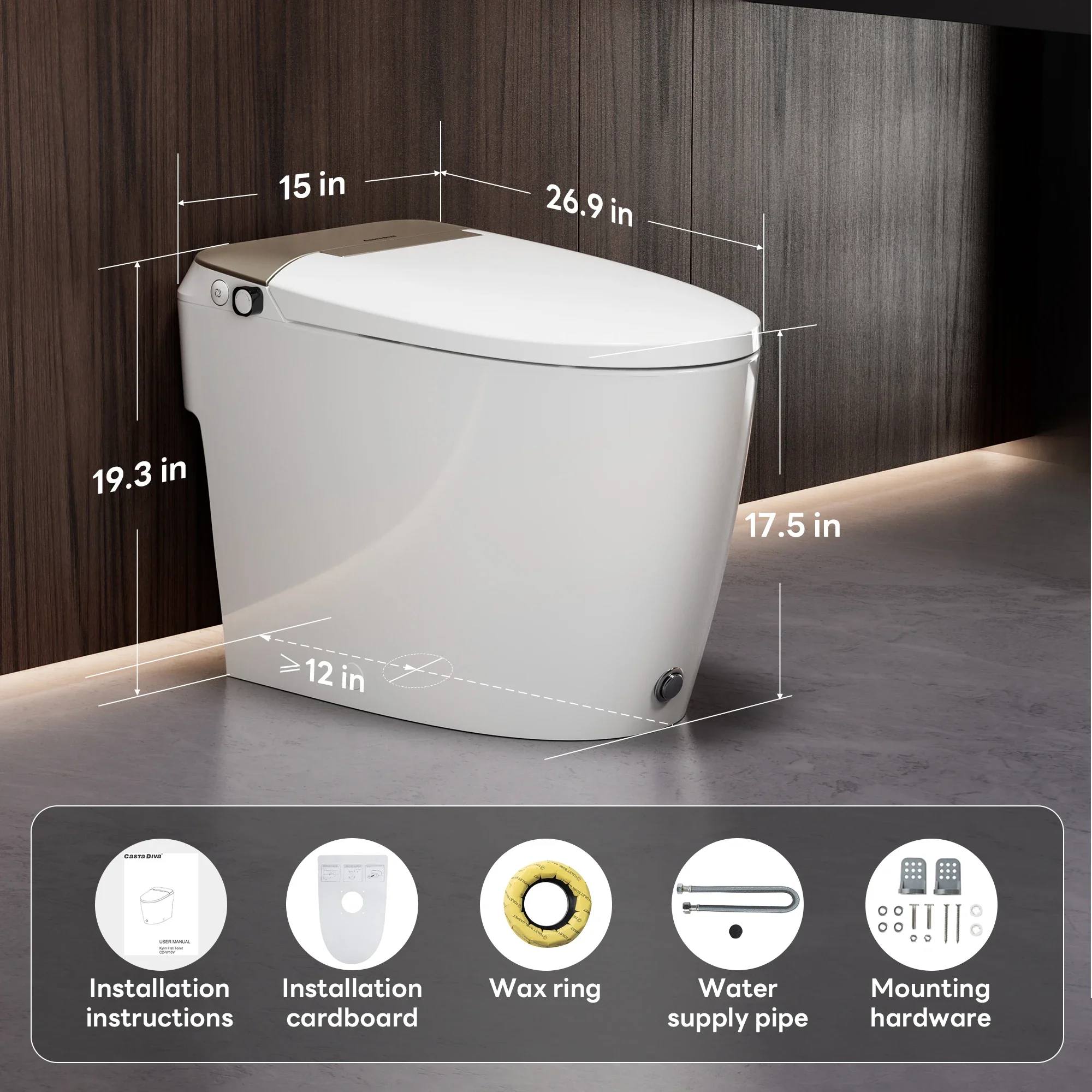 A100T-G Non-Electric Bidet Toilet, MAP 1000g Powerful Flush Smart Toilet with Lady/Rear Wash, Foot-kick Flush, ADA Comfort Seat Height (Power Free) - Image 12