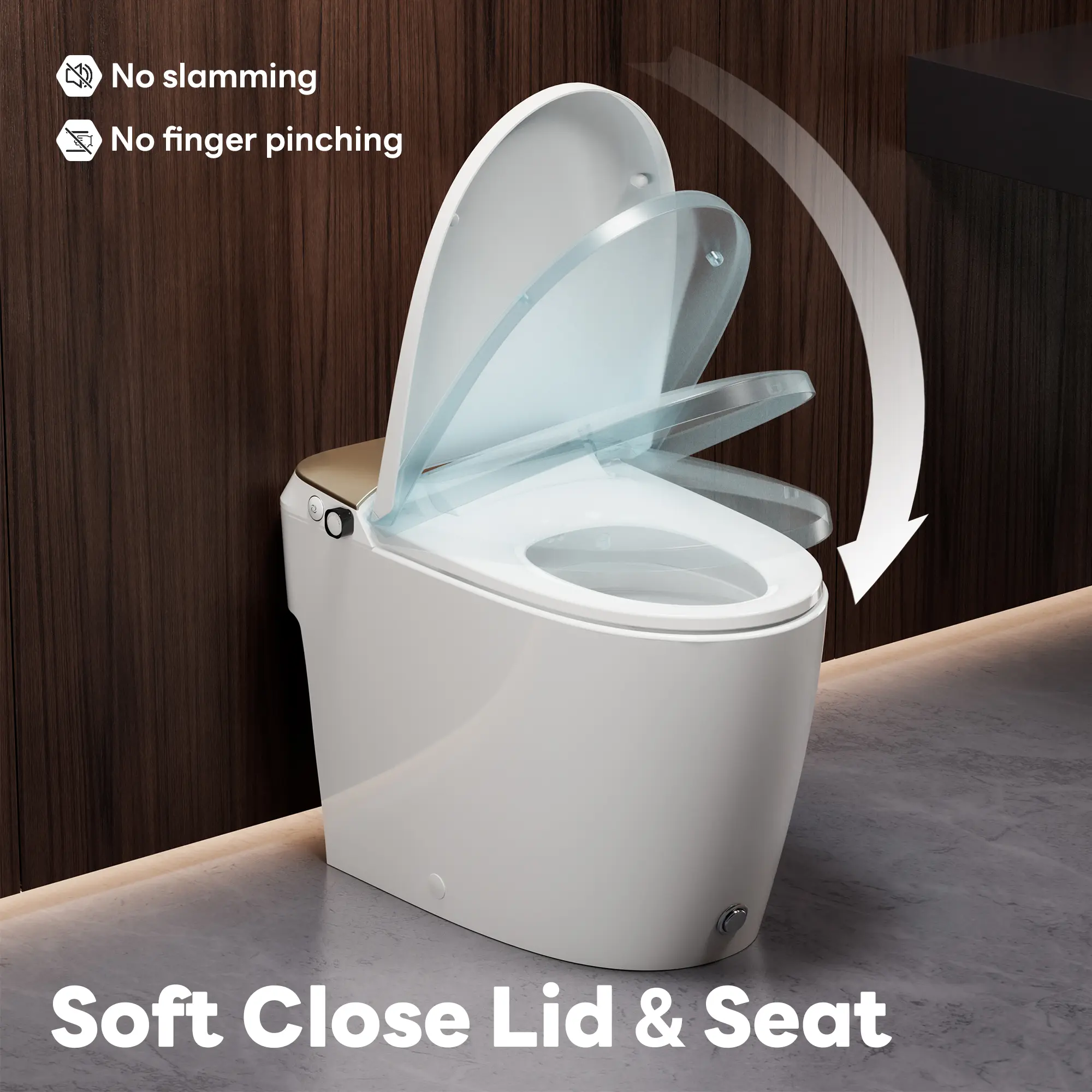 A100T-G Non-Electric Bidet Toilet, MAP 1000g Powerful Flush Smart Toilet with Lady/Rear Wash, Foot-kick Flush, ADA Comfort Seat Height (Power Free) - Image 3