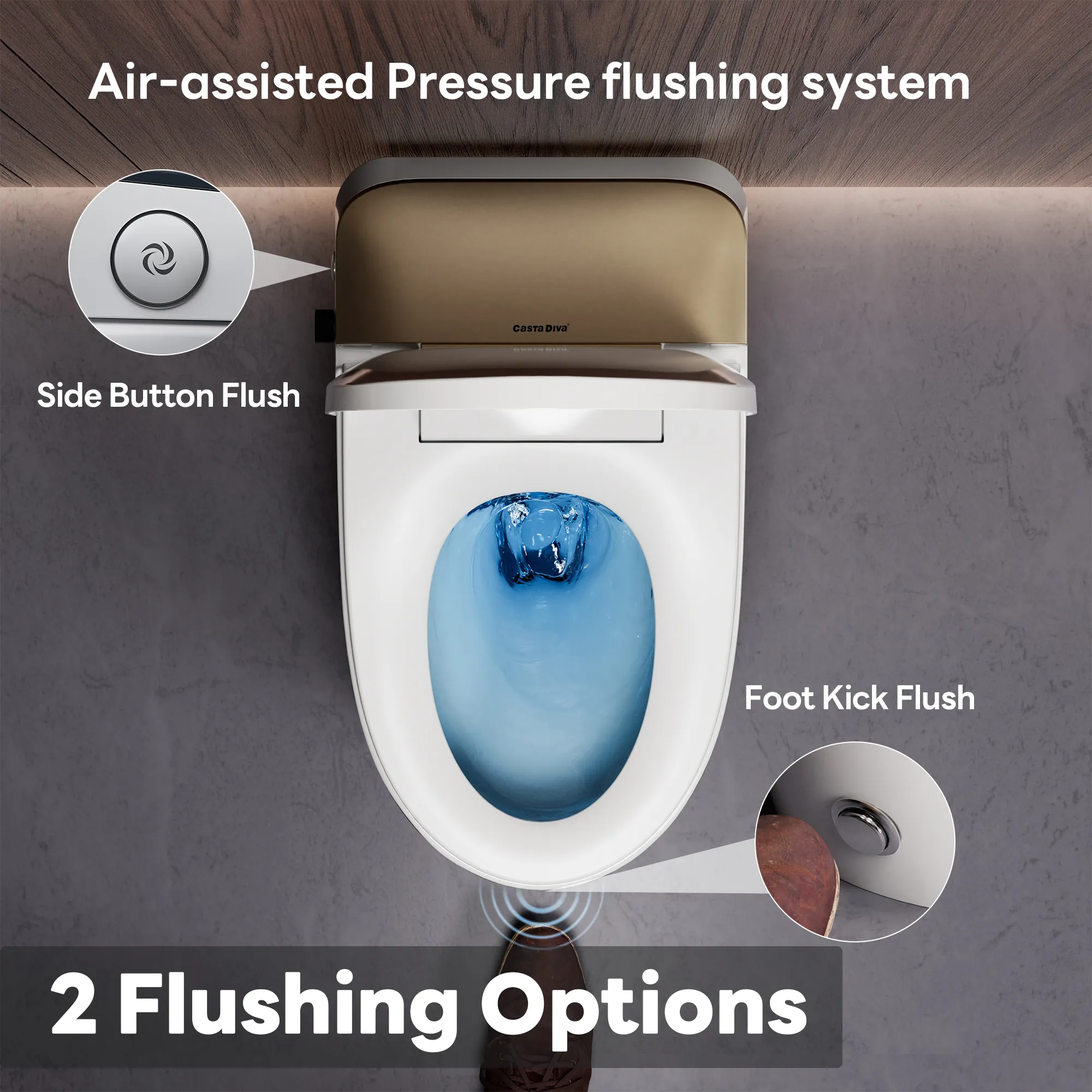 A100T-G Non-Electric Bidet Toilet, MAP 1000g Powerful Flush Smart Toilet with Lady/Rear Wash, Foot-kick Flush, ADA Comfort Seat Height (Power Free) - Image 9