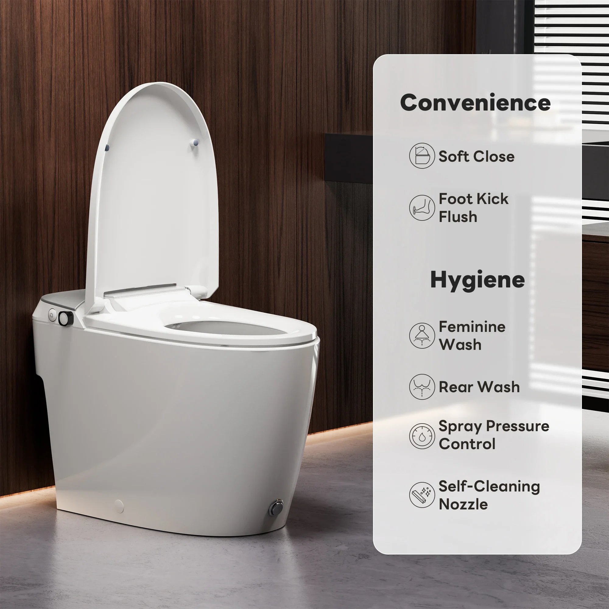 A100T-S Non-Electric Bidet Toilet, MAP 1000g Powerful Flush Smart Toilet with Lady/Rear Wash, Foot-kick Flush, ADA Comfort Seat Height (Power Free) - Image 10