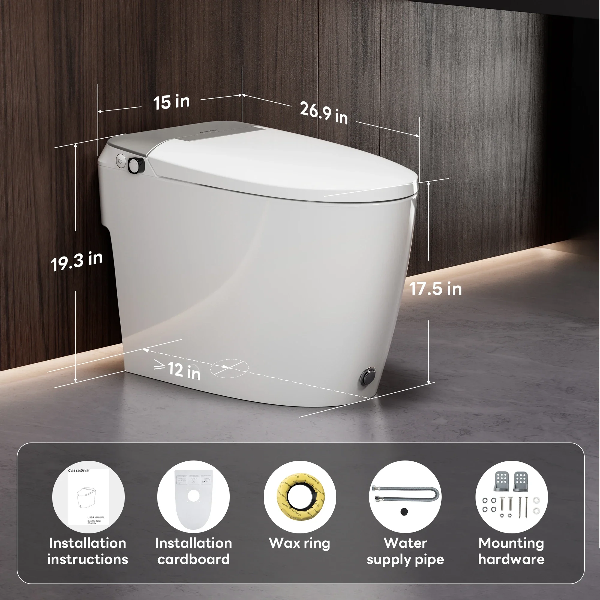 A100T-S Non-Electric Bidet Toilet, MAP 1000g Powerful Flush Smart Toilet with Lady/Rear Wash, Foot-kick Flush, ADA Comfort Seat Height (Power Free) - Image 12