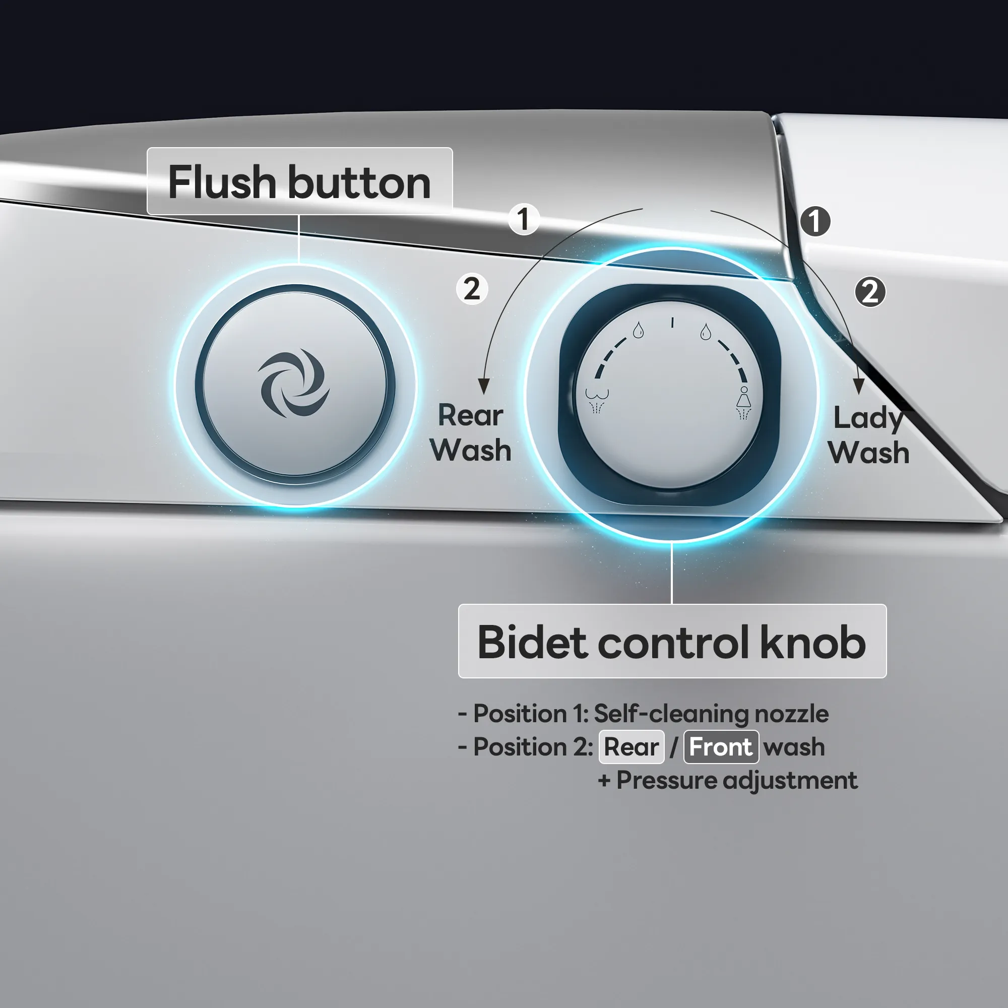 A100T-S Non-Electric Bidet Toilet, MAP 1000g Powerful Flush Smart Toilet with Lady/Rear Wash, Foot-kick Flush, ADA Comfort Seat Height (Power Free) - Image 8