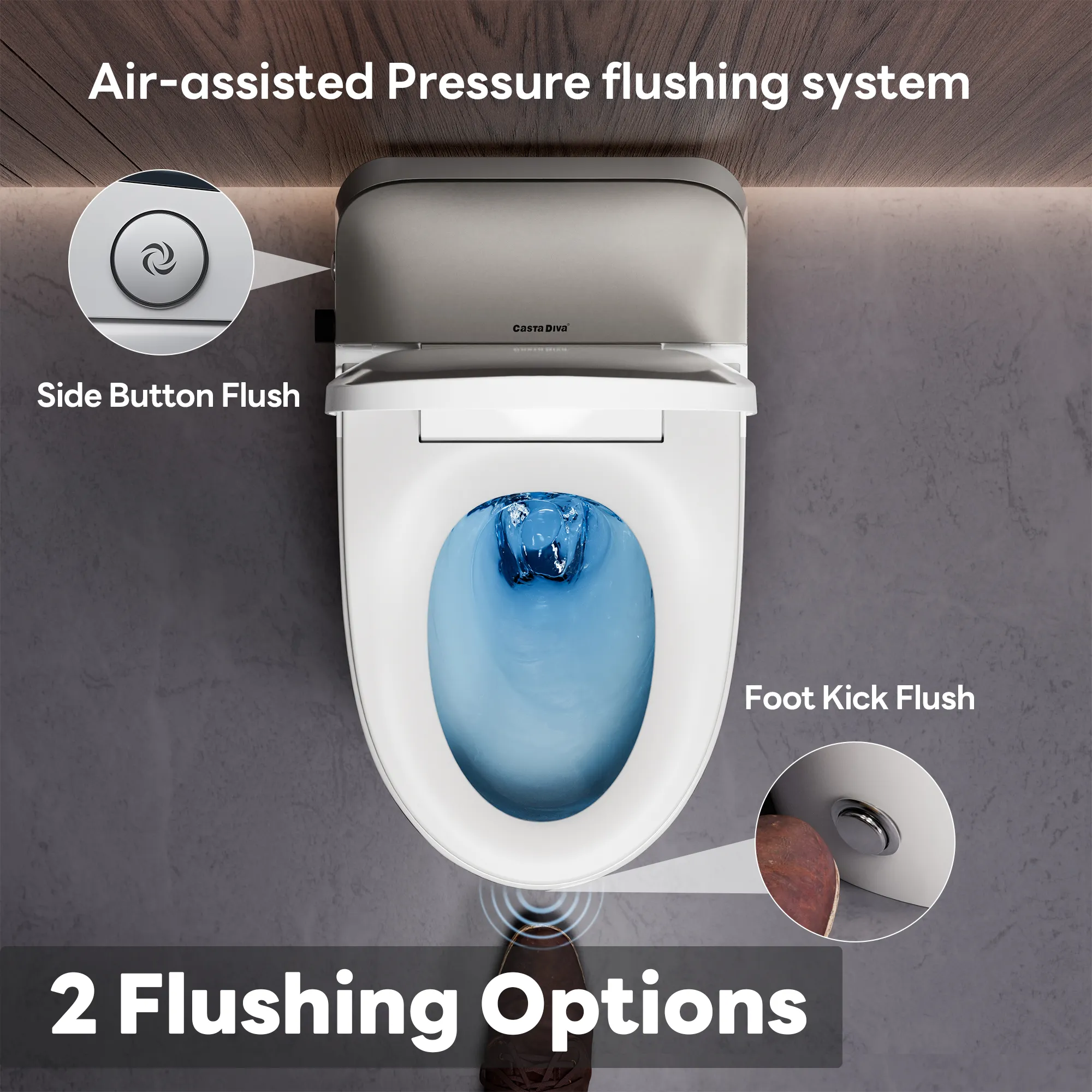 A100T-S Non-Electric Bidet Toilet, MAP 1000g Powerful Flush Smart Toilet with Lady/Rear Wash, Foot-kick Flush, ADA Comfort Seat Height (Power Free) - Image 9