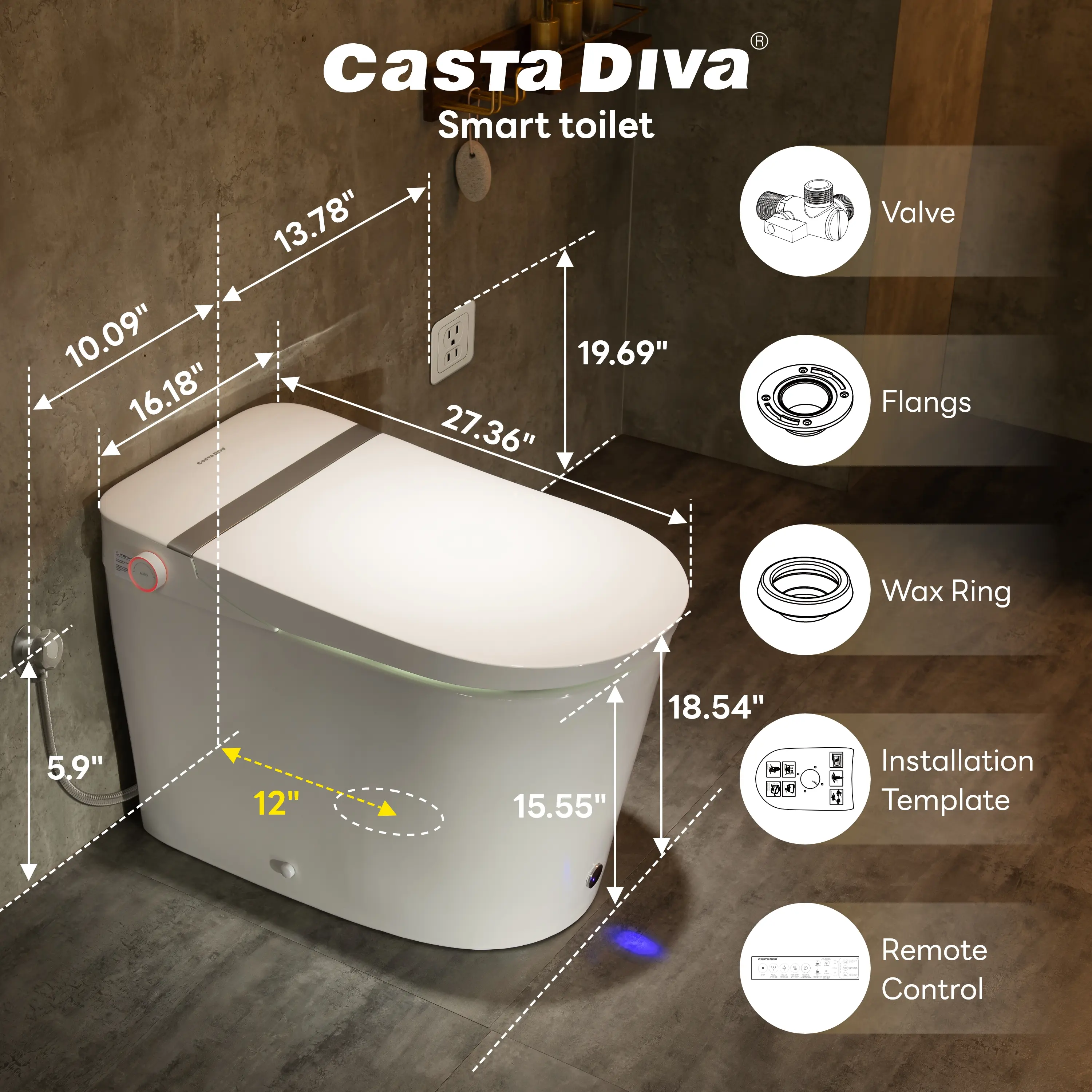 CASTA DIVA CD-K050 – Smart Toilet With Soft-Close Lid, Adaptive Heated Seat, Foam Shield, Built-in Tank - Image 14
