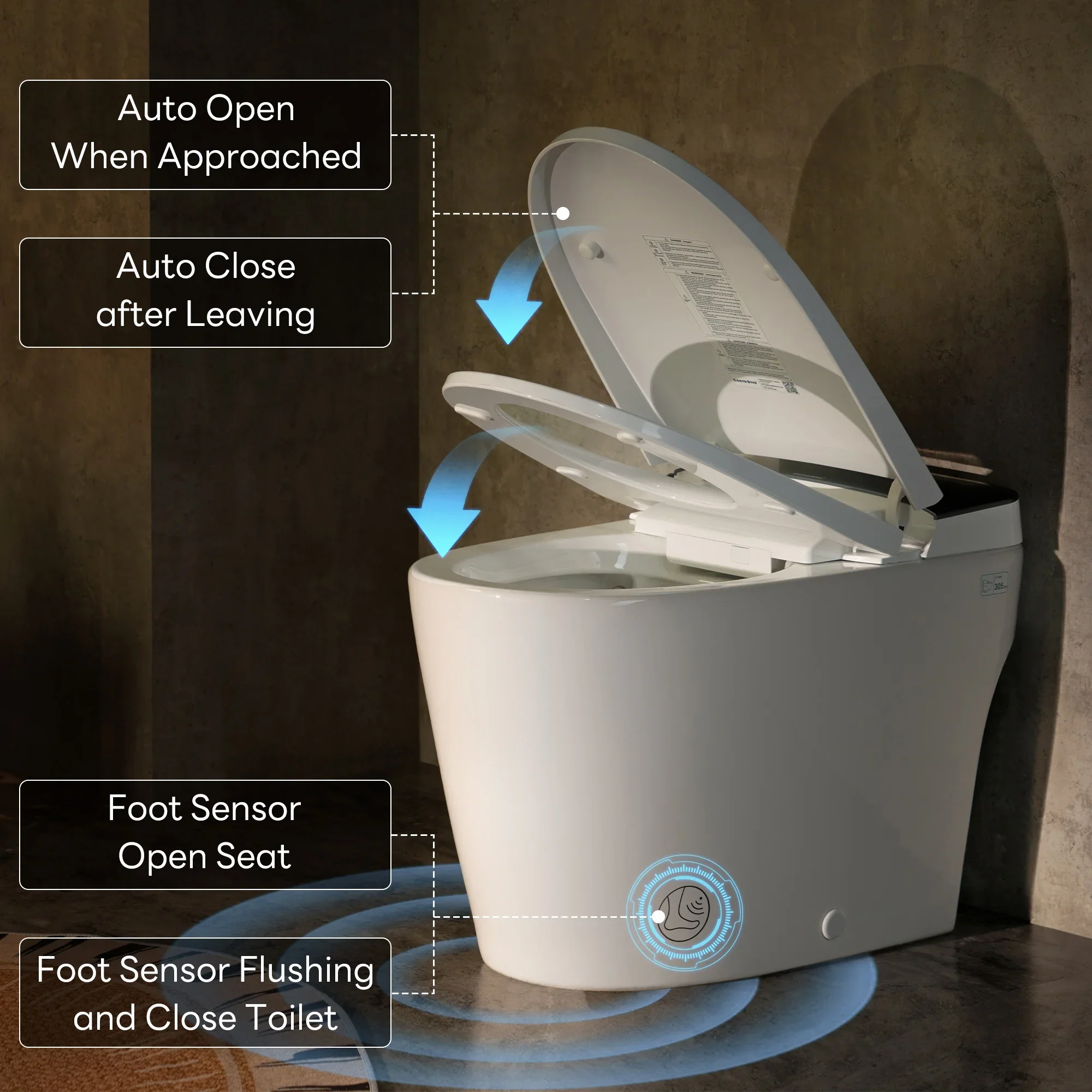 CASTA DIVA W10V-PRO - Smart Toilet with Air-Assisted Flush, Auto Open Lid, Foam Shield & UV Sterilization - Image 5