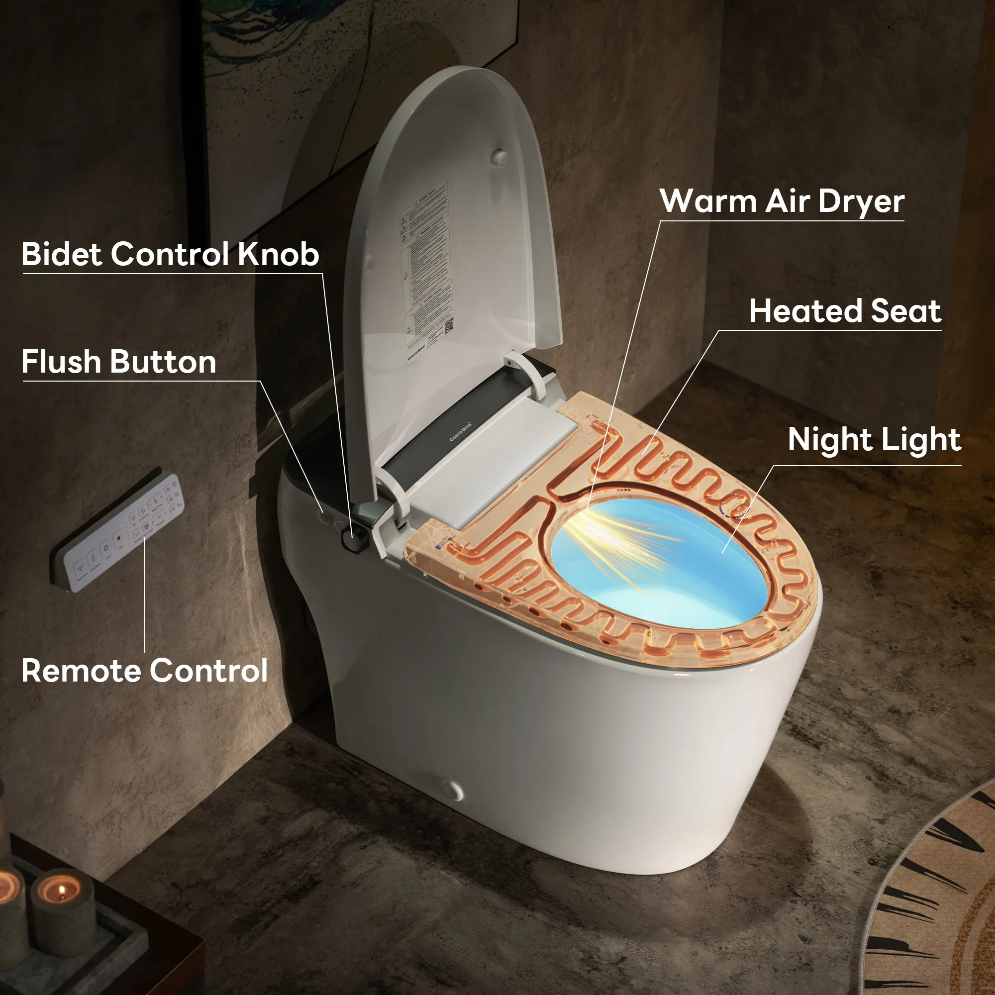 CASTA DIVA W10V-PRO - Smart Toilet with Air-Assisted Flush, Auto Open Lid, Foam Shield & UV Sterilization - Image 7