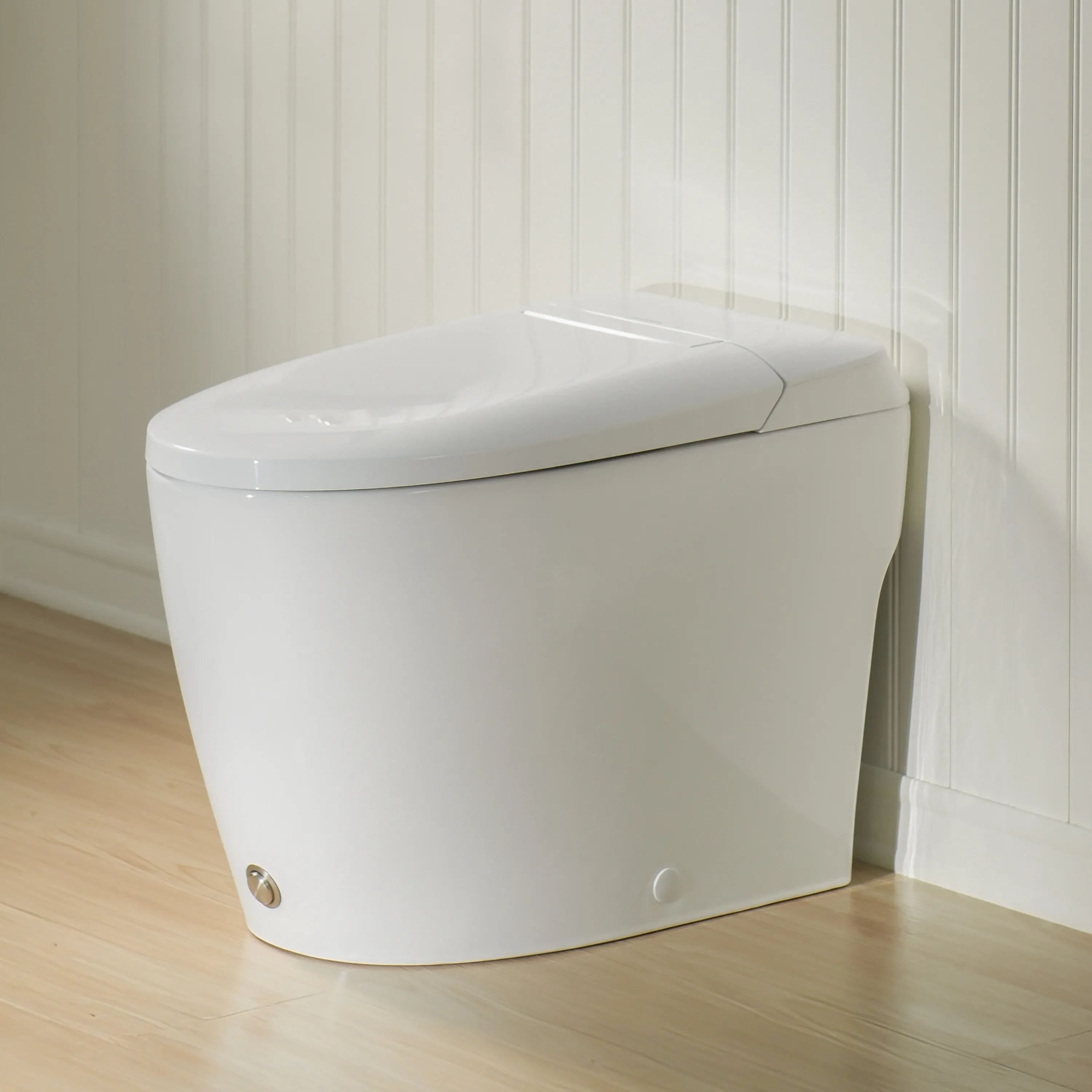 Modern One-Piece Toilet with Pressure-Assisted Flush, Hands-Free Foot Kick & Button Flush, 1.0 GPF WaterSense, 1000g MaP Flush, Soft Close Seat--A00W1