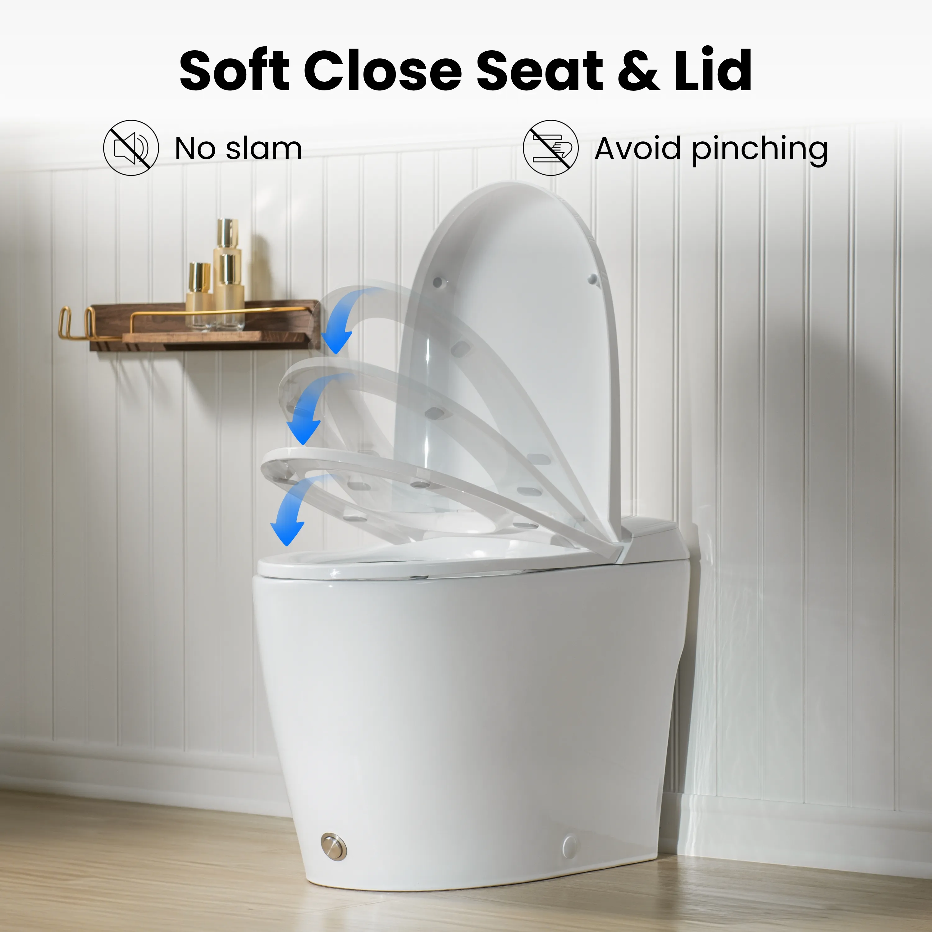 Modern One-Piece Toilet with Pressure-Assisted Flush, Hands-Free Foot Kick & Button Flush, 1.0 GPF WaterSense, 1000g MaP Flush, Soft Close Seat--A00W1 - Image 6