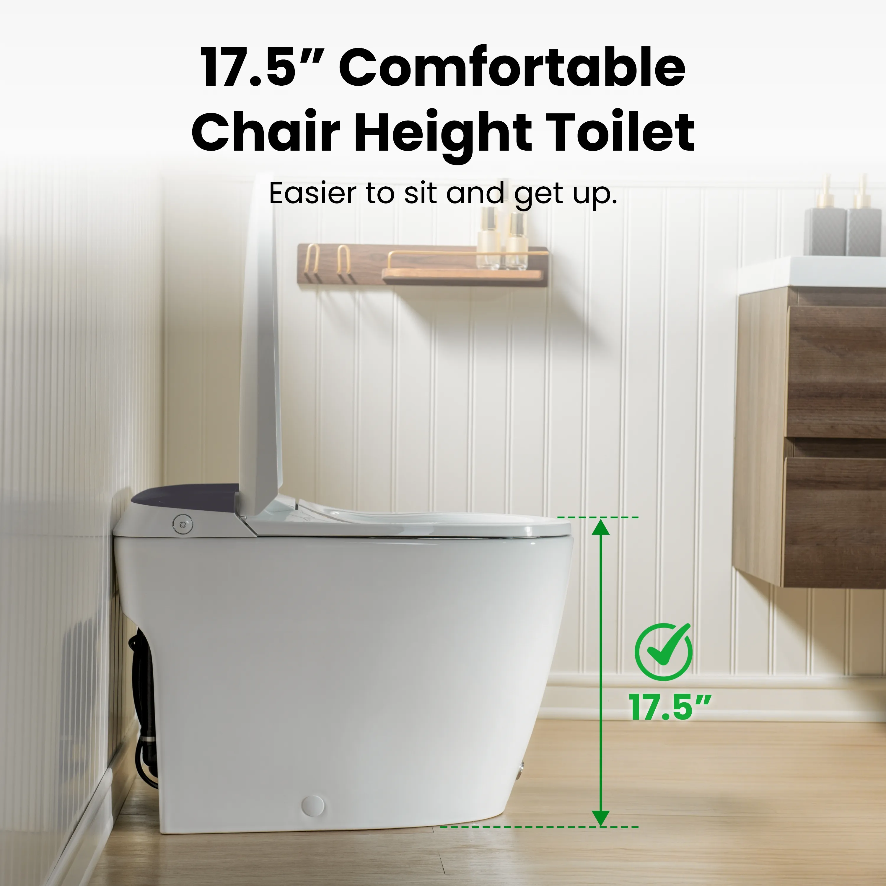 Modern One-Piece Toilet with Pressure-Assisted Flush, Hands-Free Foot Kick & Button Flush, 1.0 GPF WaterSense, 1000g MaP Flush, Soft Close Seat--A001W-DG - Image 5