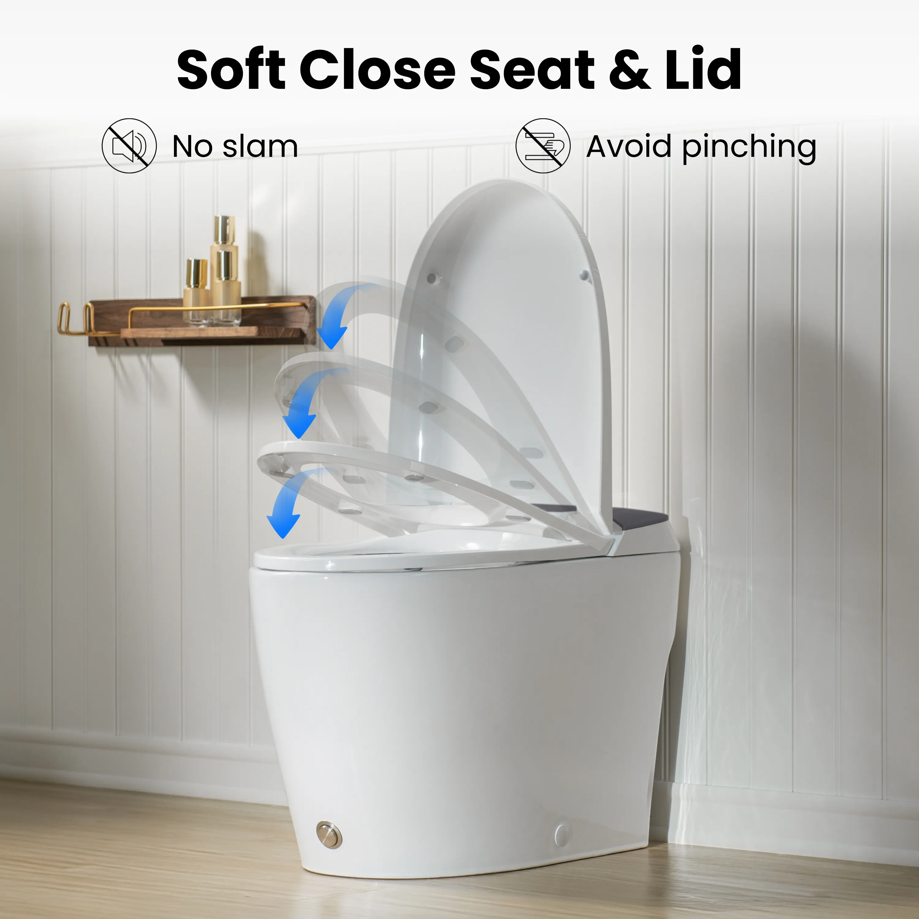 Modern One-Piece Toilet with Pressure-Assisted Flush, Hands-Free Foot Kick & Button Flush, 1.0 GPF WaterSense, 1000g MaP Flush, Soft Close Seat--A001W-DG - Image 6