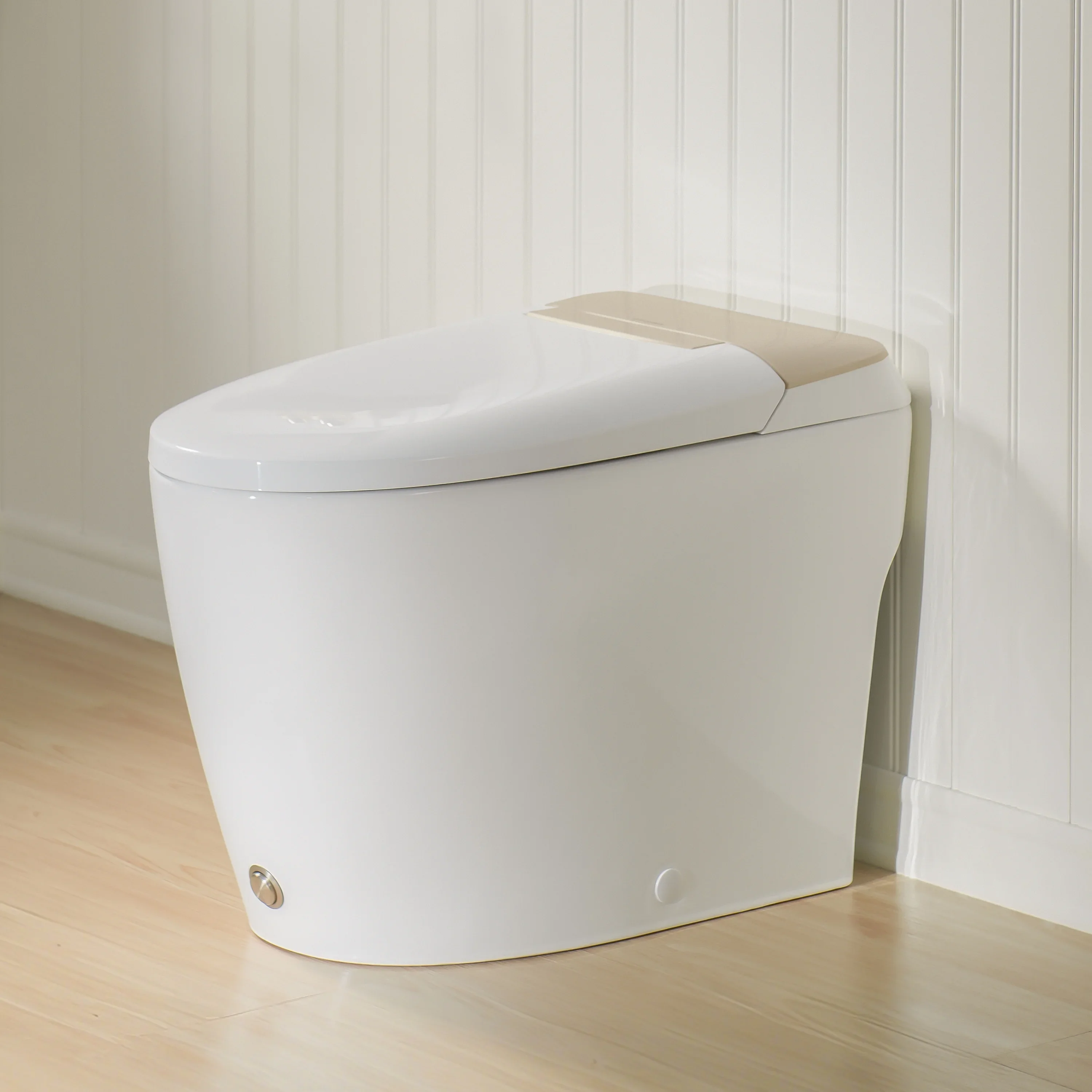 Modern One-Piece Toilet with Pressure-Assisted Flush, Hands-Free Foot Kick & Button Flush, 1.0 GPF WaterSense, 1000g MaP Flush, Soft Close Seat--A00W1-GO