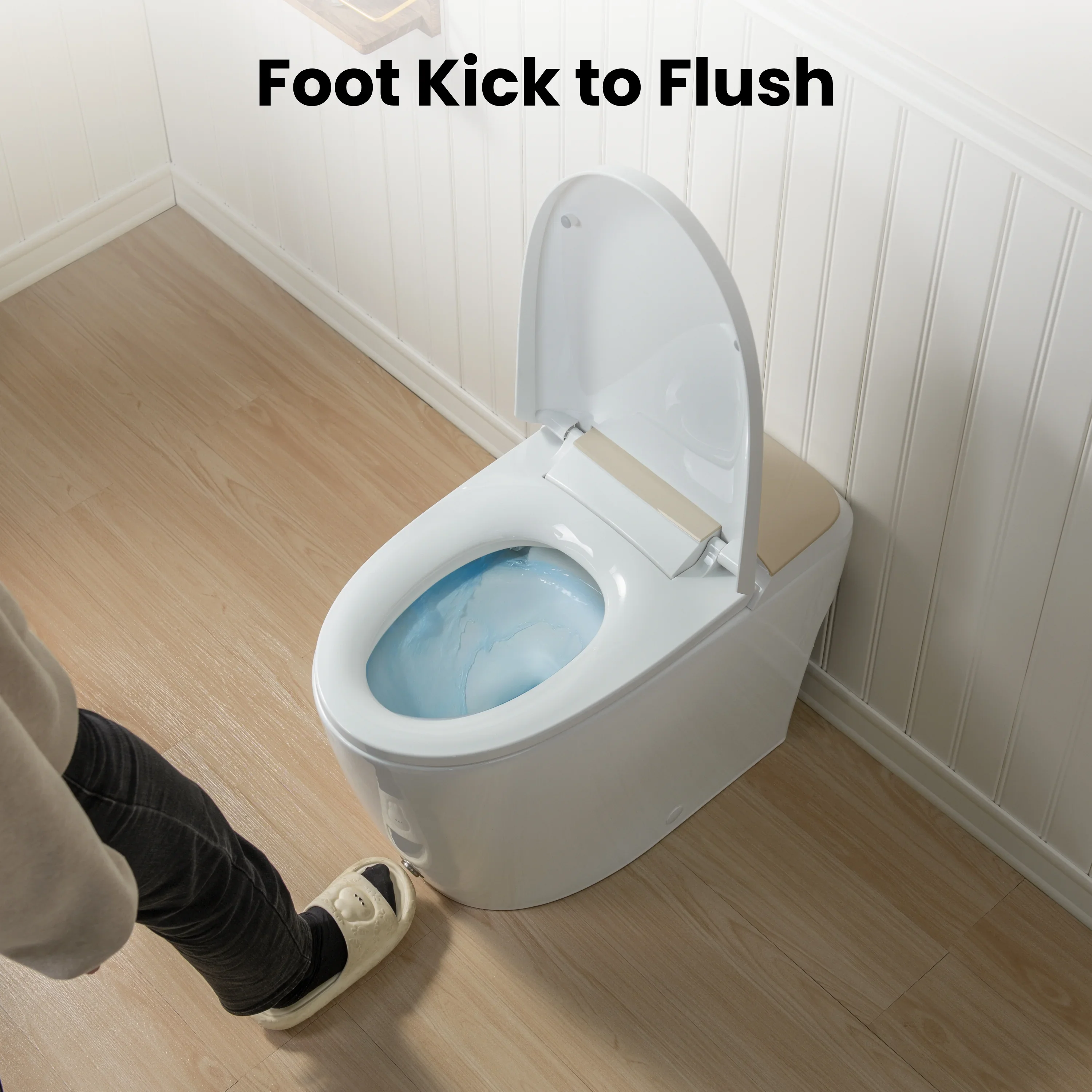 Modern One-Piece Toilet with Pressure-Assisted Flush, Hands-Free Foot Kick & Button Flush, 1.0 GPF WaterSense, 1000g MaP Flush, Soft Close Seat--A00W1-GO - Image 4