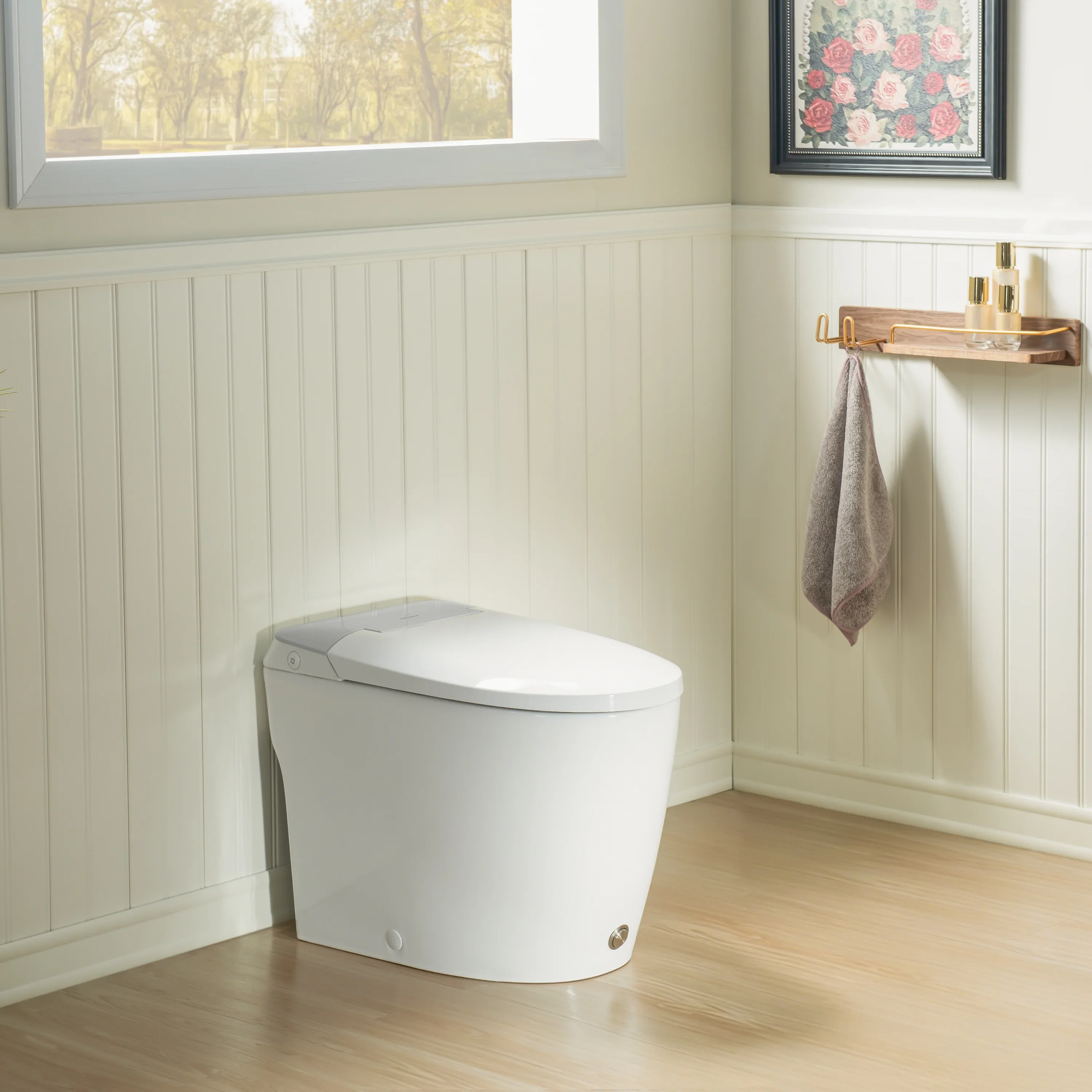 Modern One-Piece Toilet with Silver Decorative Cover, Hands-Free Foot Kick & Button Flush, 1.0 GPF WaterSense, 1000g MaP Pressure-Assisted Flush, Soft Close Seat--A00W1-SI - Image 2