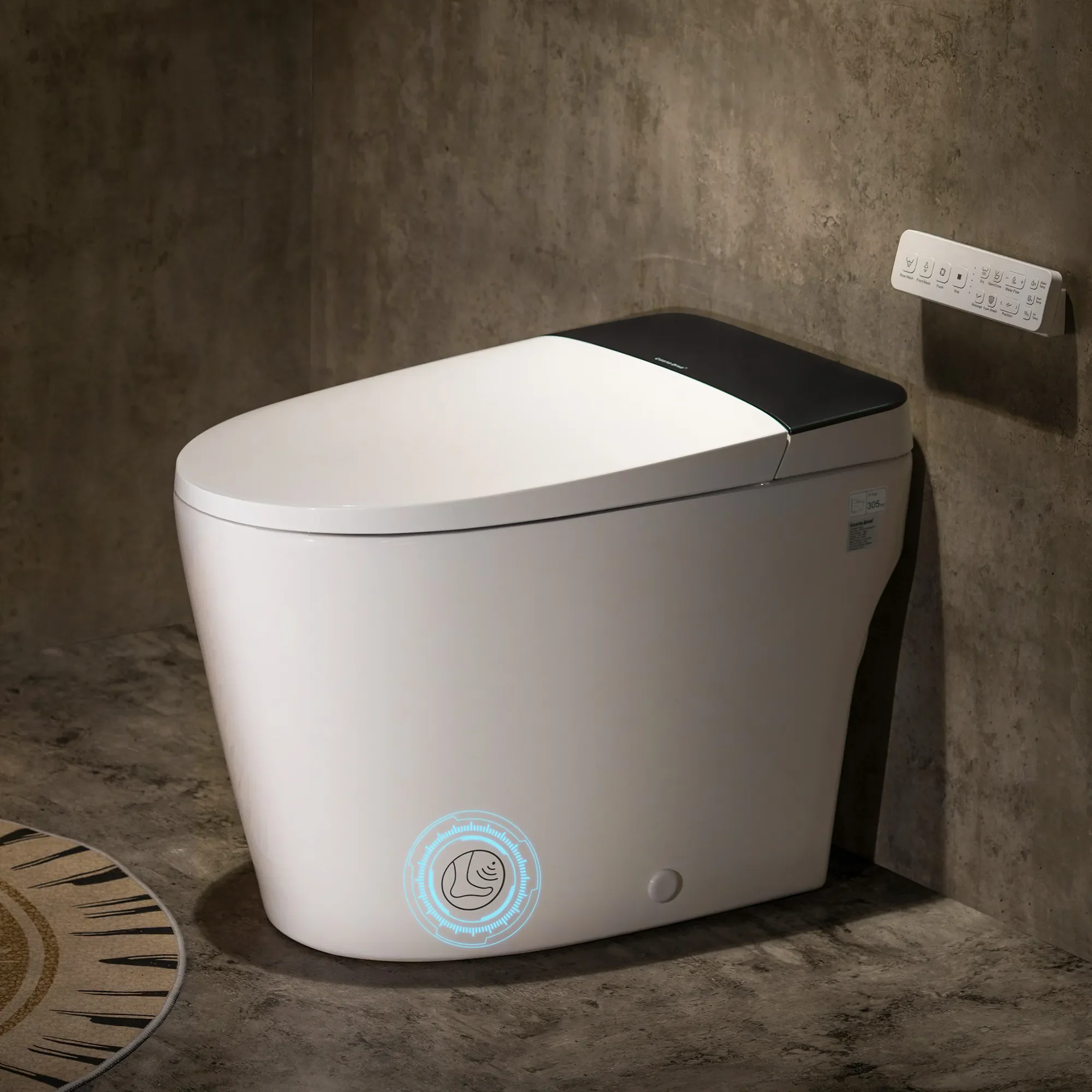 Smart Toilet with Bidet, Foam Shield, 4-Season Temperature, ADA Height, 1.0 Gallons Auto Flush, Heated Seat, Warm Water & Air Drying, Remote Control, Auto Deodorization, Blackout Flush, Night Light  A200T-S