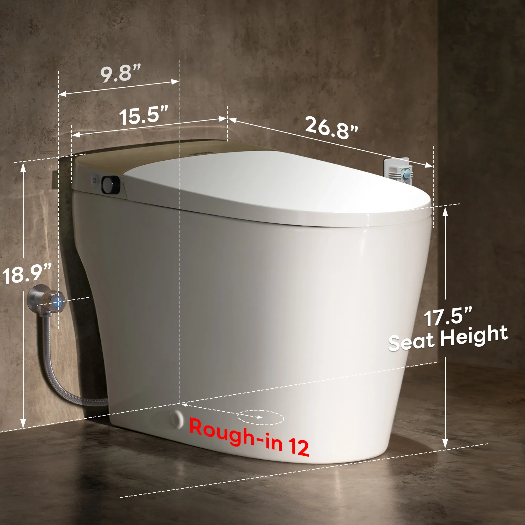 Smart Toilet with Bidet, Foam Shield, 4-Season Temperature, ADA Height, 1.0 Gallons Auto Flush, Heated Seat, Warm Water & Air Drying, Remote Control, Auto Deodorization, Blackout Flush, Night Light A200T-SG - Image 2